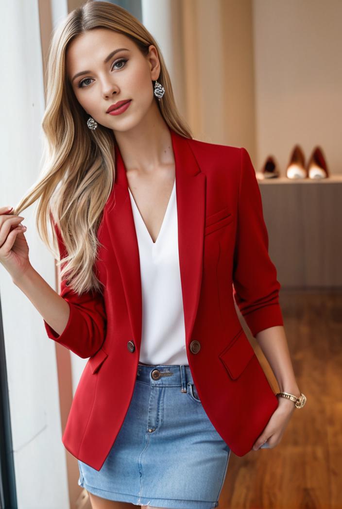 ladies solid button up blazer with long sleeves casual lapel design 116147