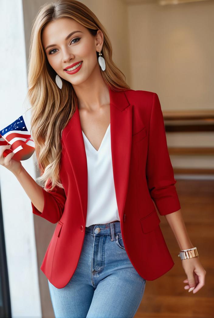 ladies solid button up blazer with long sleeves casual lapel design 116149