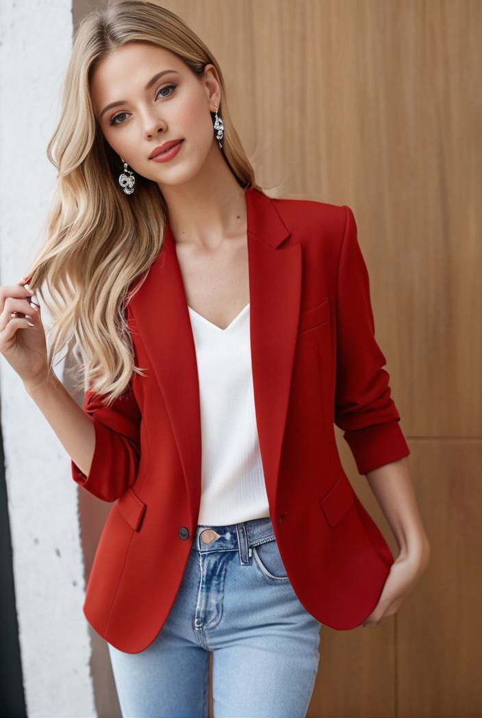 ladies solid button up blazer with long sleeves casual lapel design 116150