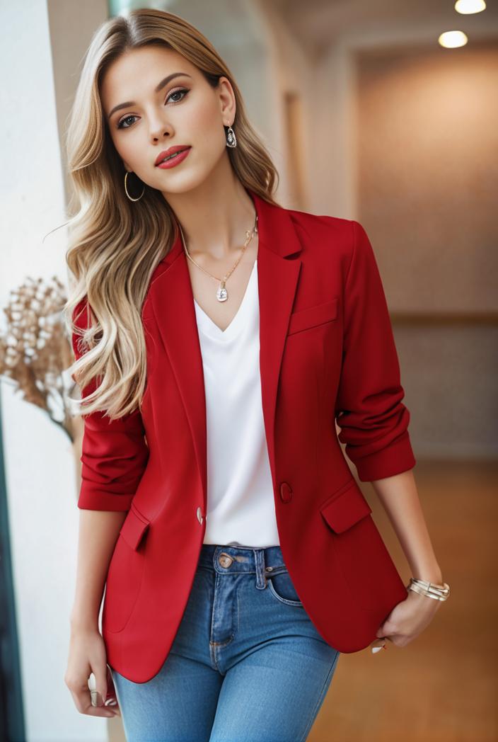ladies solid button up blazer with long sleeves casual lapel design 116151