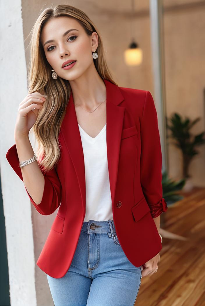 ladies solid button up blazer with long sleeves casual lapel design 116152