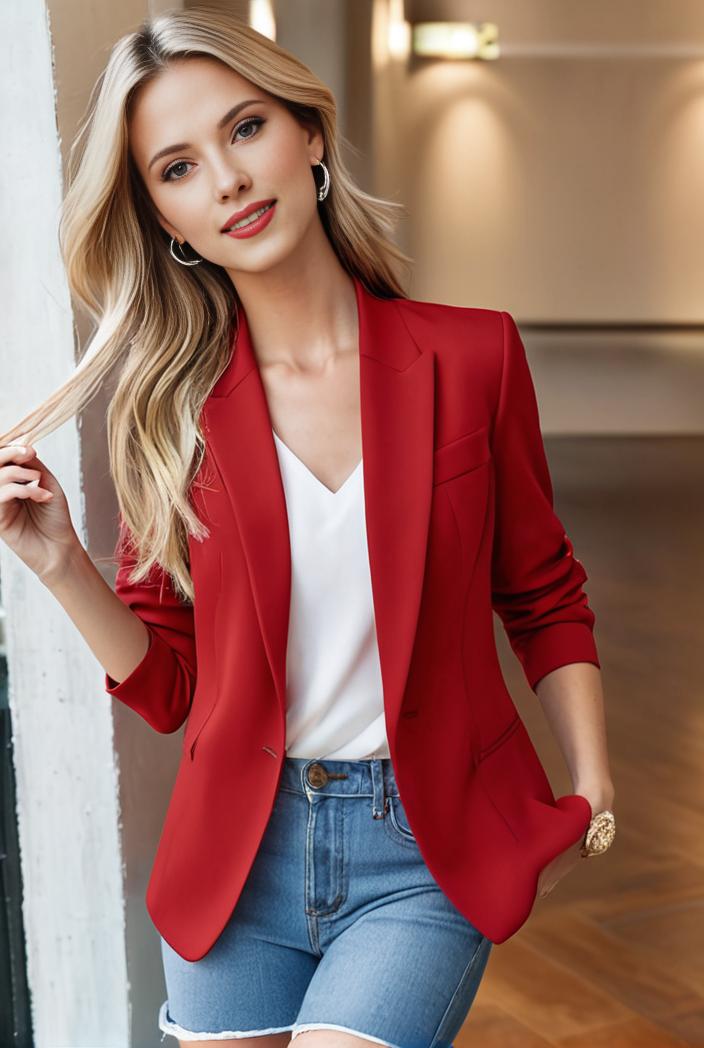 ladies solid button up blazer with long sleeves casual lapel design 116153