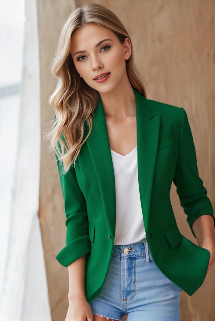 ladies solid button up blazer with long sleeves casual lapel design 116154