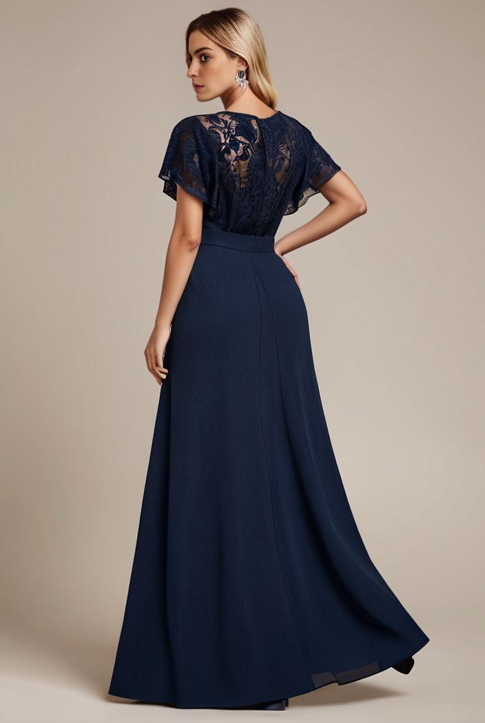 glitter high low front side slit ruffled v neck evening dress 120849