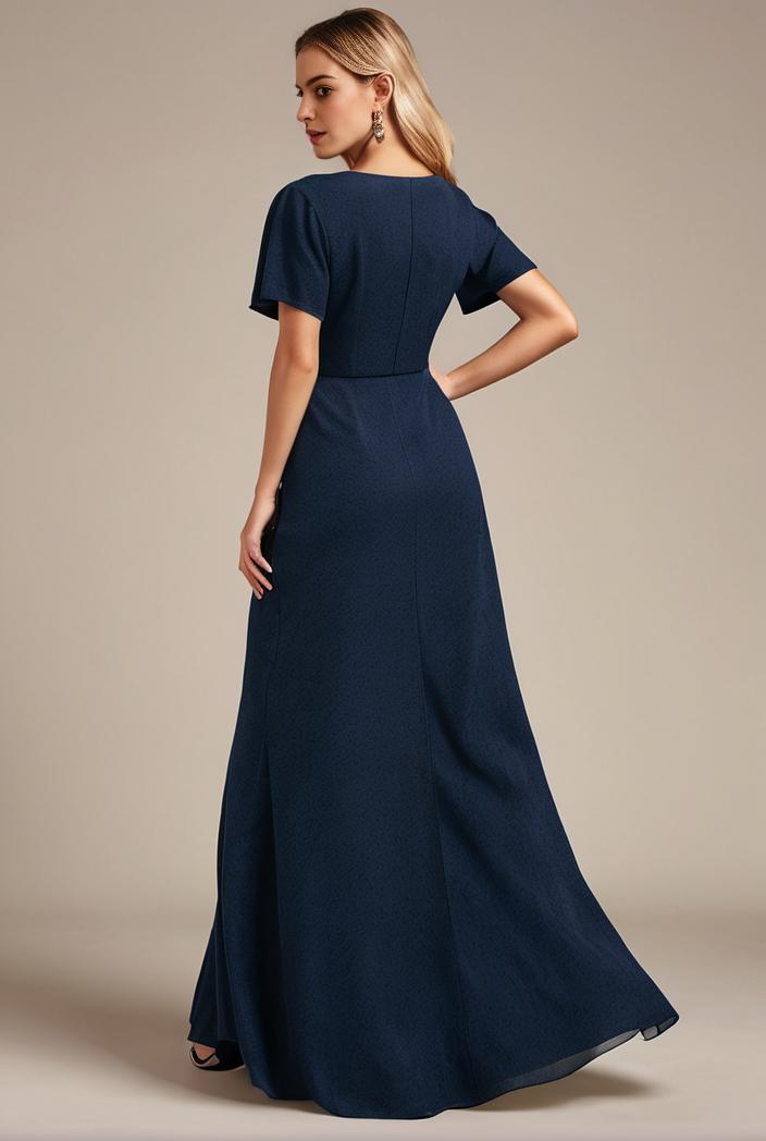 glitter high low front side slit ruffled v neck evening dress 120851