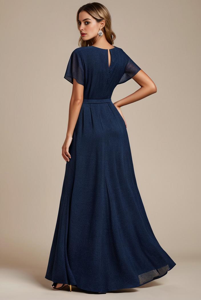 glitter high low front side slit ruffled v neck evening dress 120852