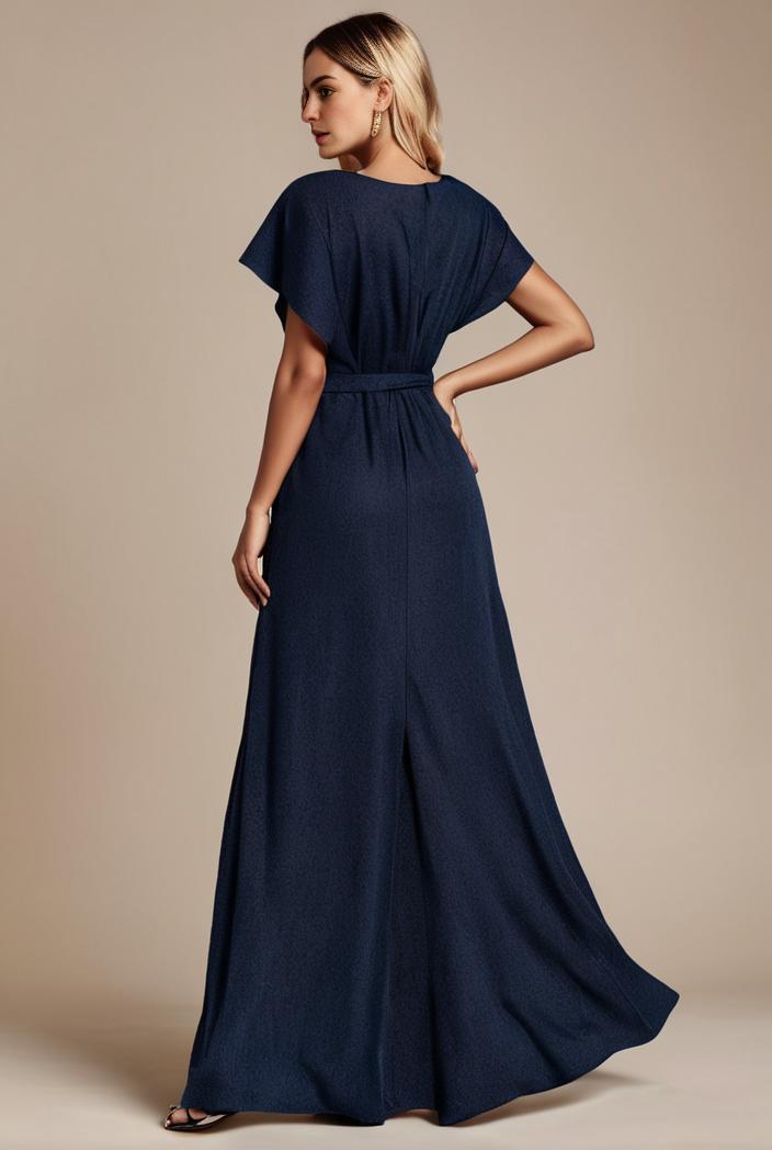 glitter high low front side slit ruffled v neck evening dress 120853