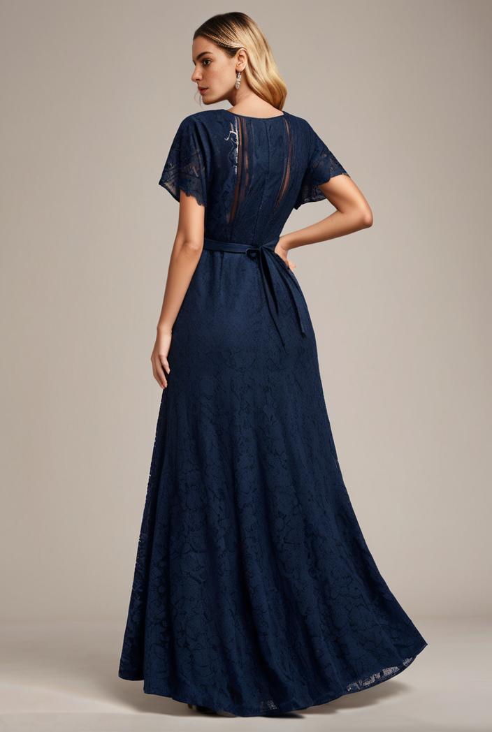 glitter high low front side slit ruffled v neck evening dress 120855