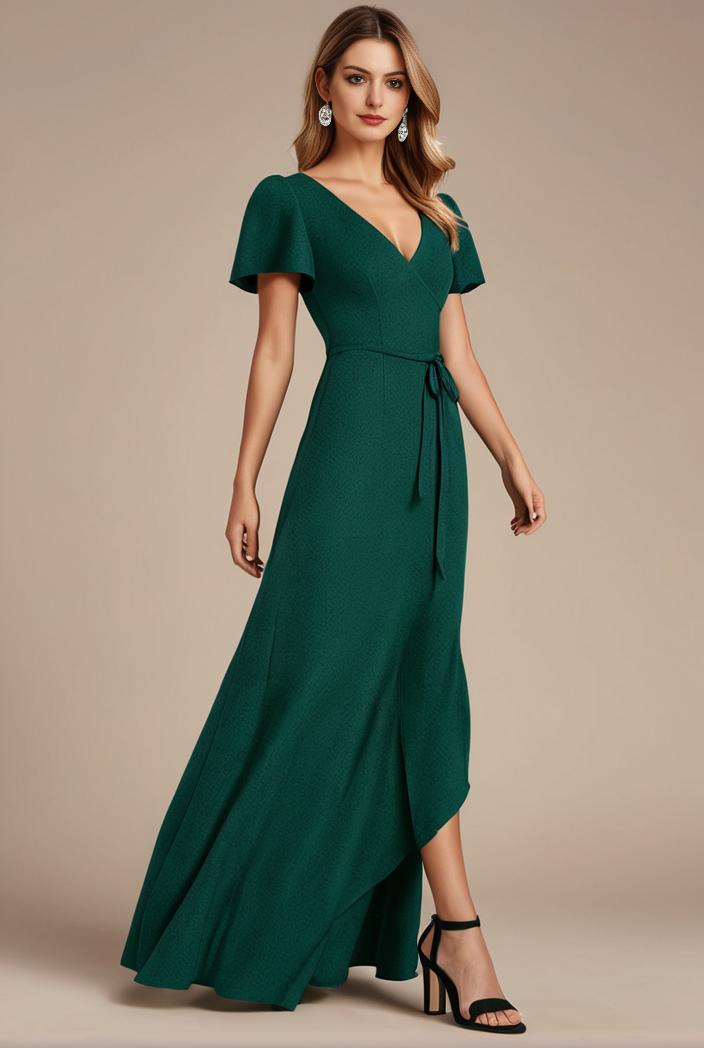 glitter high low front side slit ruffled v neck evening dress 120859