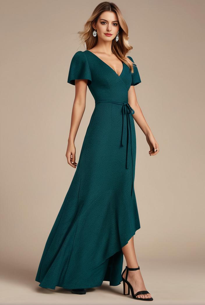 glitter high low front side slit ruffled v neck evening dress 120875