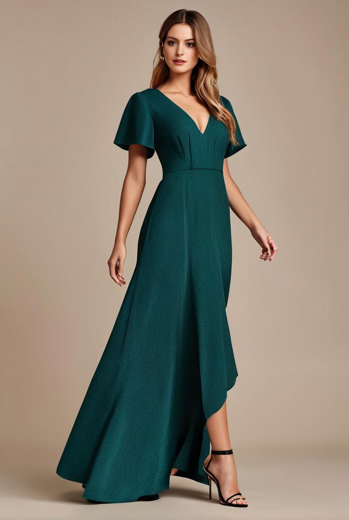 glitter high low front side slit ruffled v neck evening dress 120877