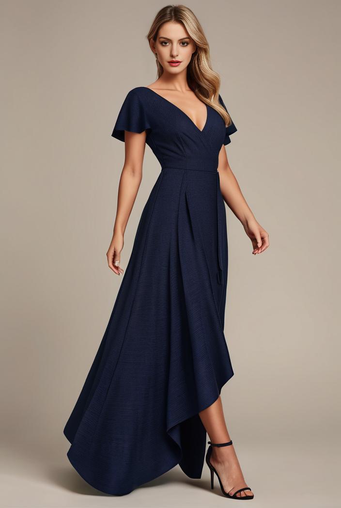glitter high low front side slit ruffled v neck evening dress 120881
