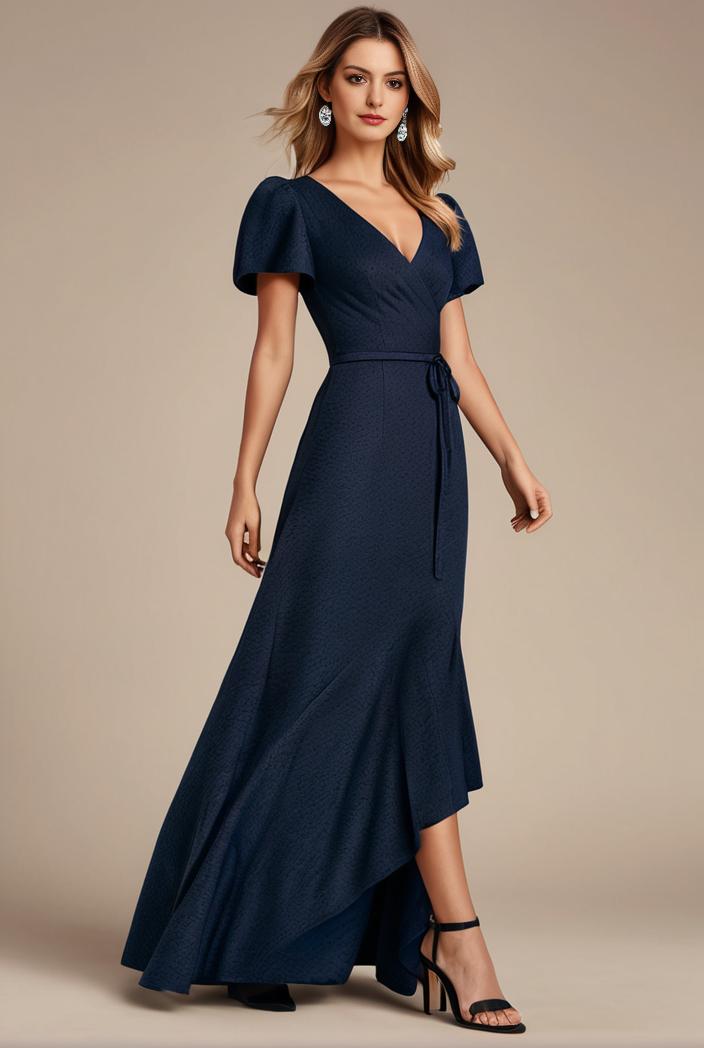 glitter high low front side slit ruffled v neck evening dress 120883