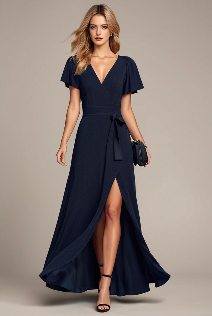 glitter high low front side slit ruffled v neck evening dress 120889