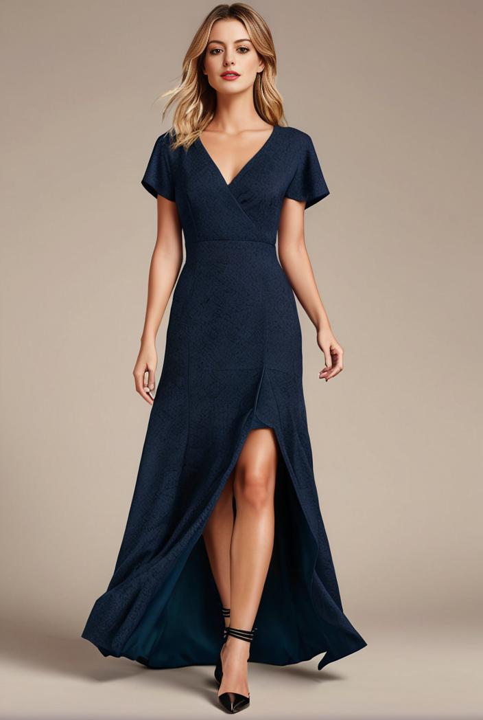 glitter high low front side slit ruffled v neck evening dress 120894