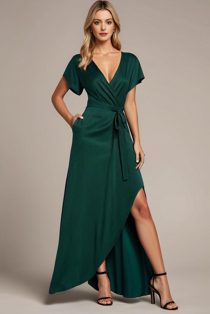 glitter high low front side slit ruffled v neck evening dress 120905
