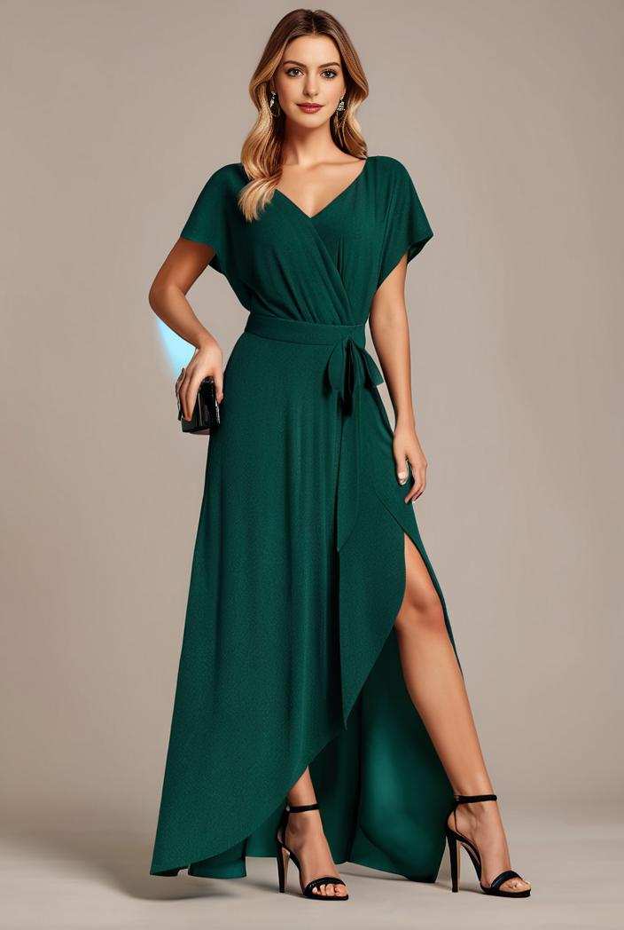 glitter high low front side slit ruffled v neck evening dress 120909