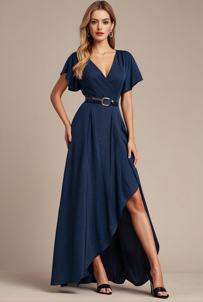 glitter high low front side slit ruffled v neck evening dress 120912