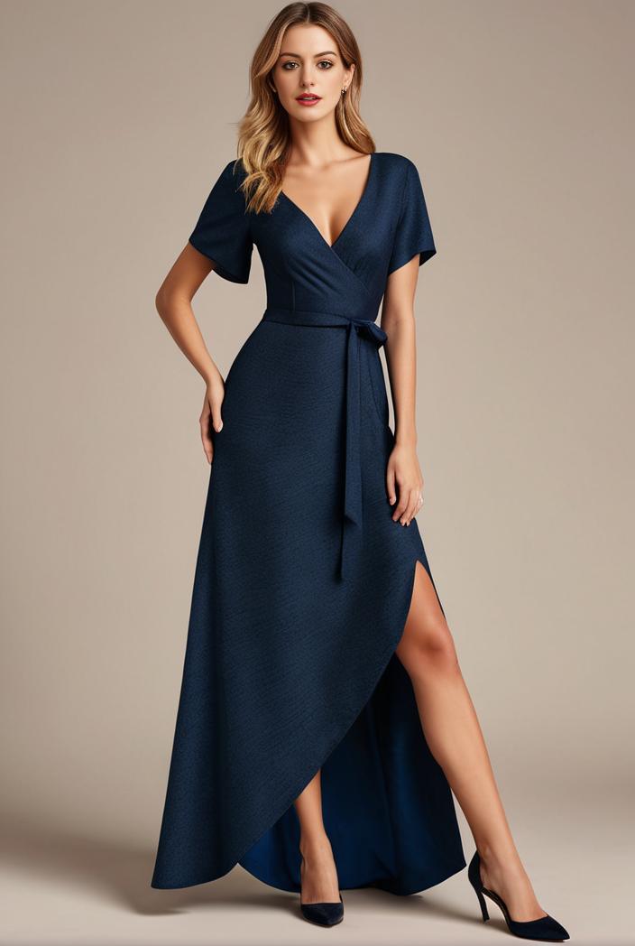 glitter high low front side slit ruffled v neck evening dress 120915