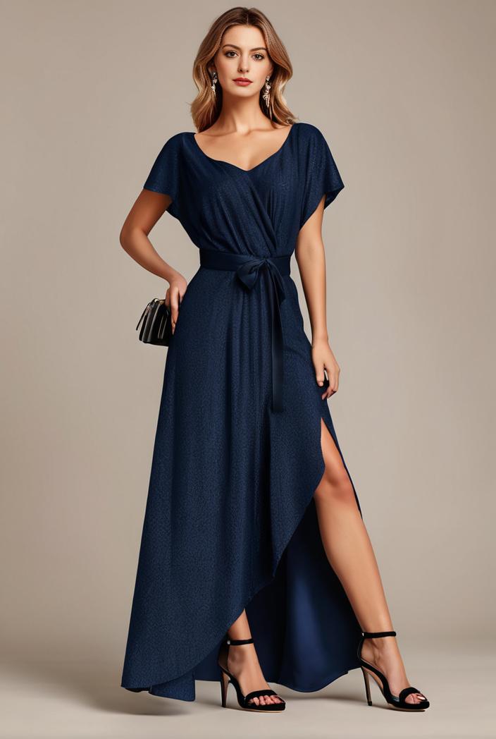 glitter high low front side slit ruffled v neck evening dress 120917