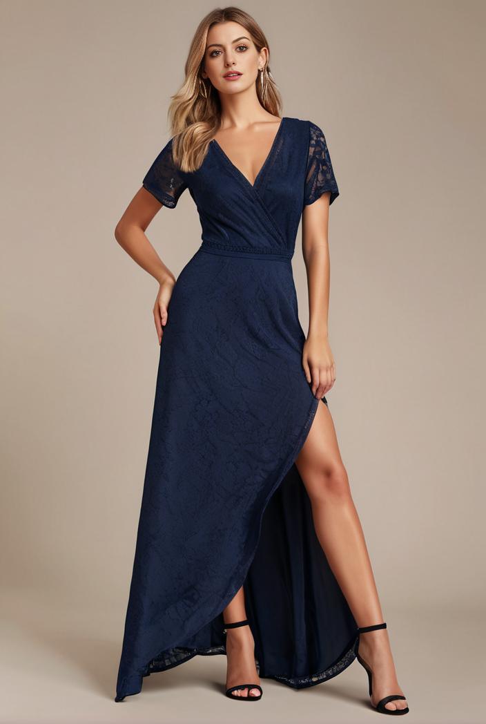glitter high low front side slit ruffled v neck evening dress 120918