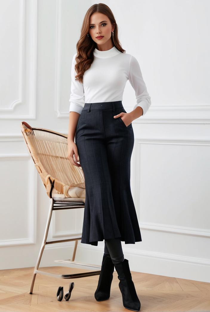 mermaid denim skirt with slant pockets stretch high waist women s denim midi skirt 117633