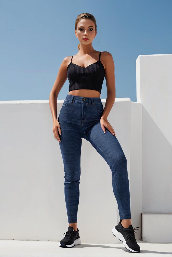 random print high waist stretchy casual leggings pants 119596