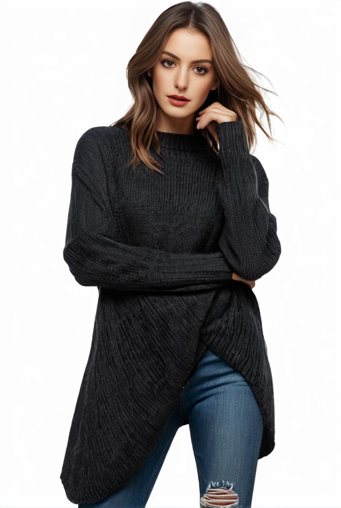 plus size casual sweater women s plus solid tassel trim long sleeve cowl neck high stretch jumper 123938