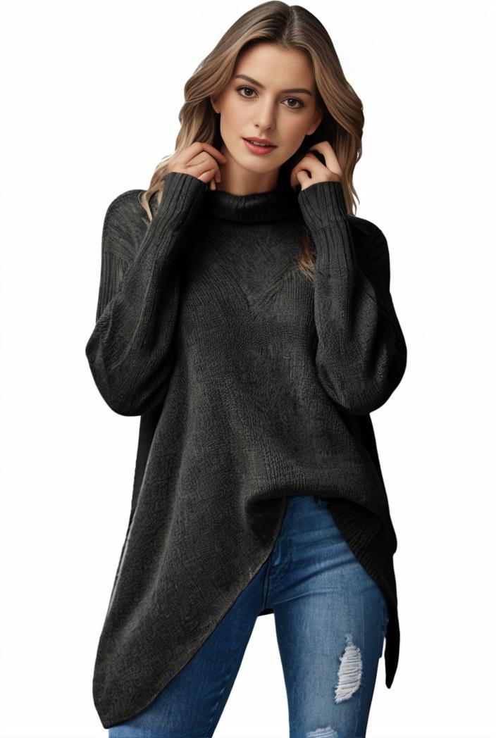 plus size casual sweater women s plus solid tassel trim long sleeve cowl neck high stretch jumper 123939