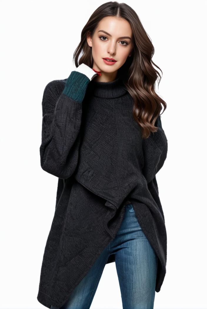 plus size casual sweater women s plus solid tassel trim long sleeve cowl neck high stretch jumper 123941