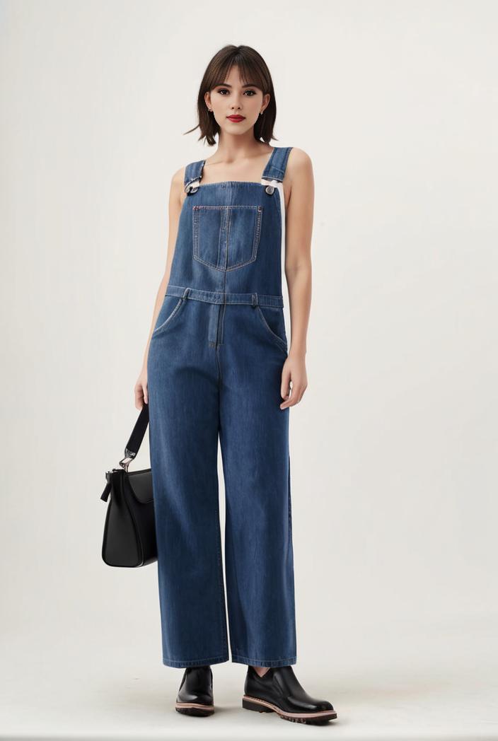 relaxed fit blue denim romper with slant pockets distressed denim coverall stylish women s denim outfit 119808