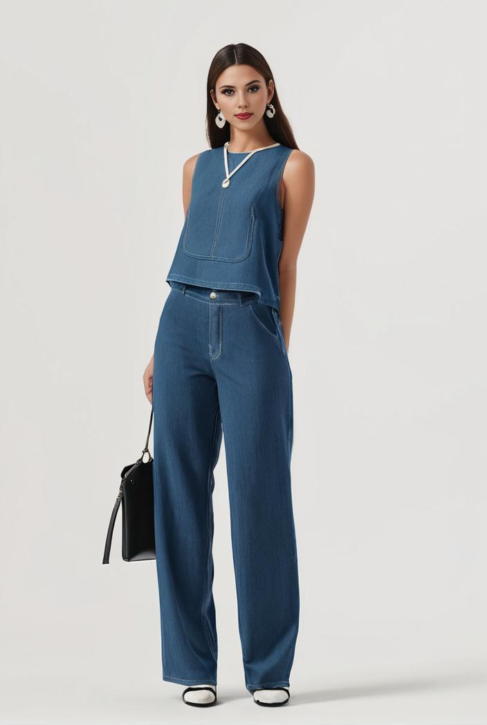 relaxed fit blue denim romper with slant pockets distressed denim coverall stylish women s denim outfit 119809