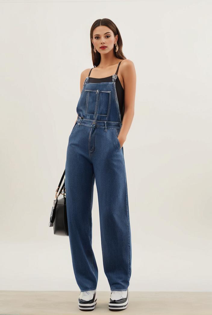 relaxed fit blue denim romper with slant pockets distressed denim coverall stylish women s denim outfit 119811