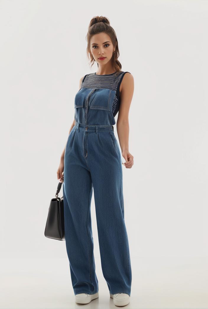 relaxed fit blue denim romper with slant pockets distressed denim coverall stylish women s denim outfit 119812