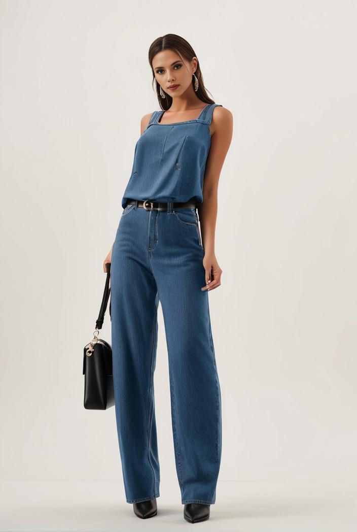 relaxed fit blue denim romper with slant pockets distressed denim coverall stylish women s denim outfit 119813