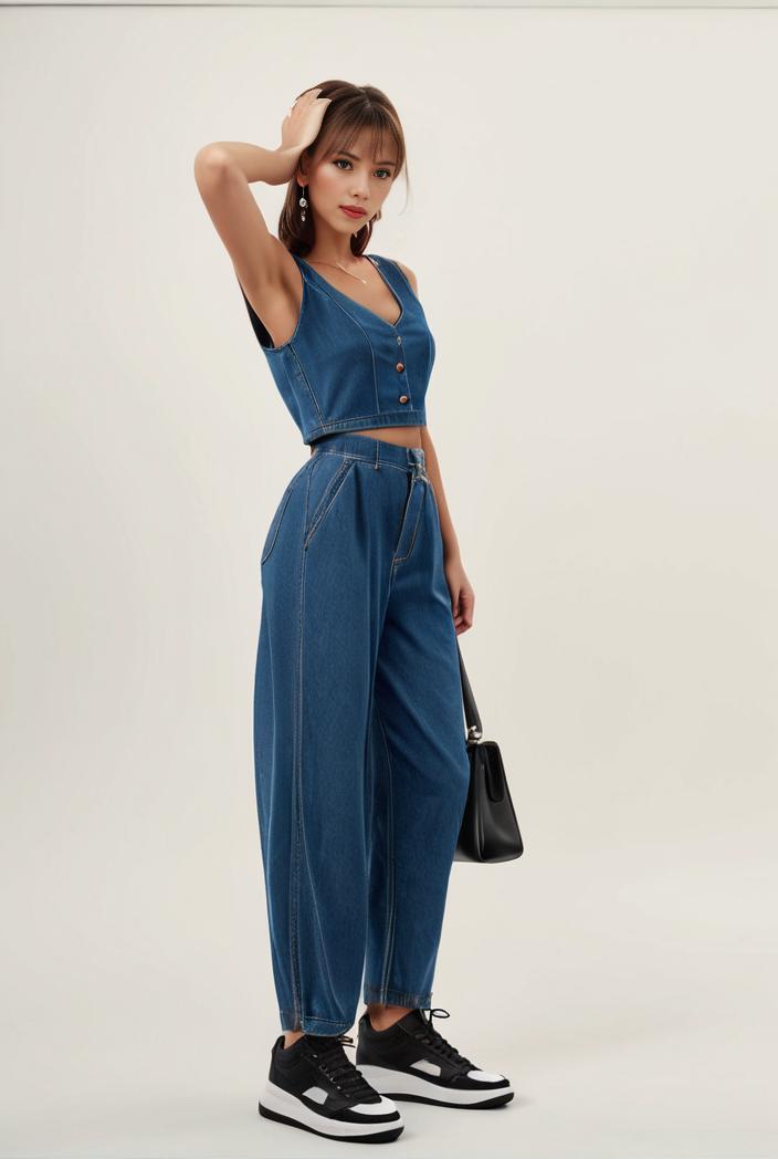 relaxed fit blue denim romper with slant pockets distressed denim coverall stylish women s denim outfit 119821