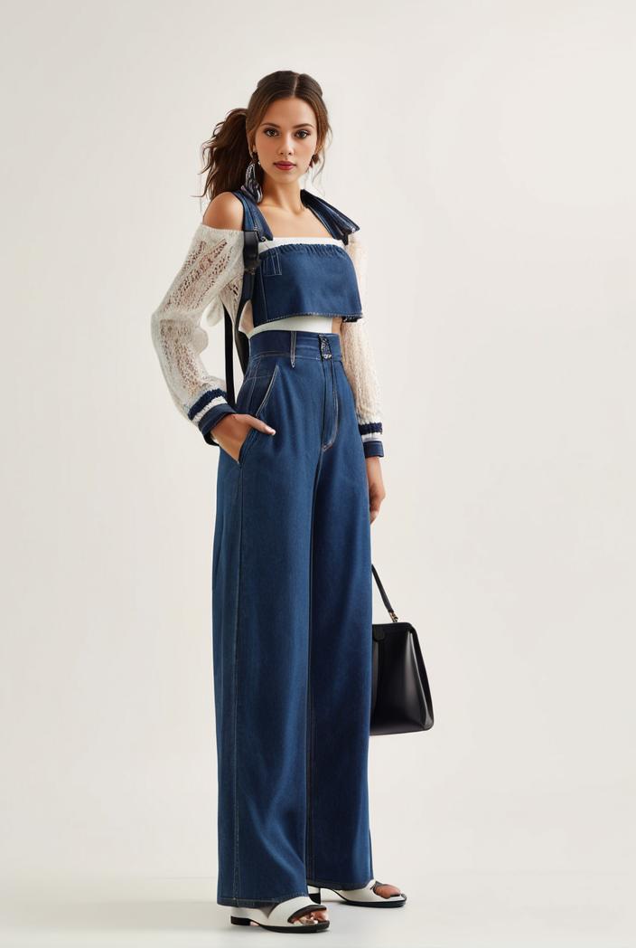 relaxed fit blue denim romper with slant pockets distressed denim coverall stylish women s denim outfit 119822