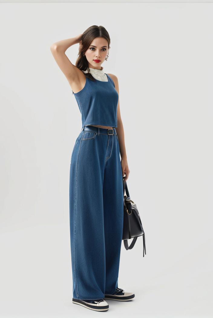 relaxed fit blue denim romper with slant pockets distressed denim coverall stylish women s denim outfit 119823