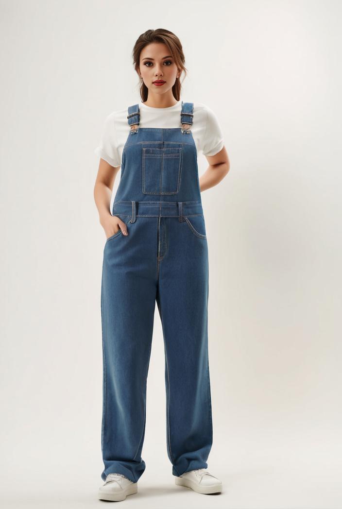 relaxed fit blue denim romper with slant pockets distressed denim coverall stylish women s denim outfit 119826
