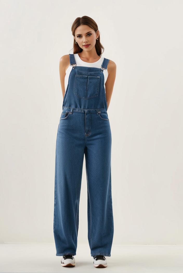 relaxed fit blue denim romper with slant pockets distressed denim coverall stylish women s denim outfit 119829