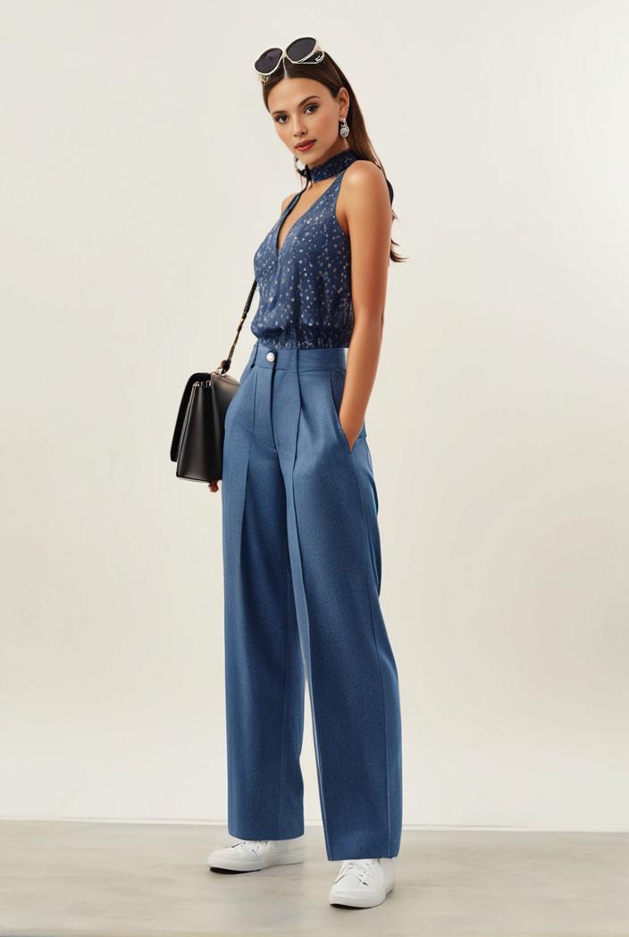 relaxed fit blue denim romper with slant pockets distressed denim coverall stylish women s denim outfit 119835