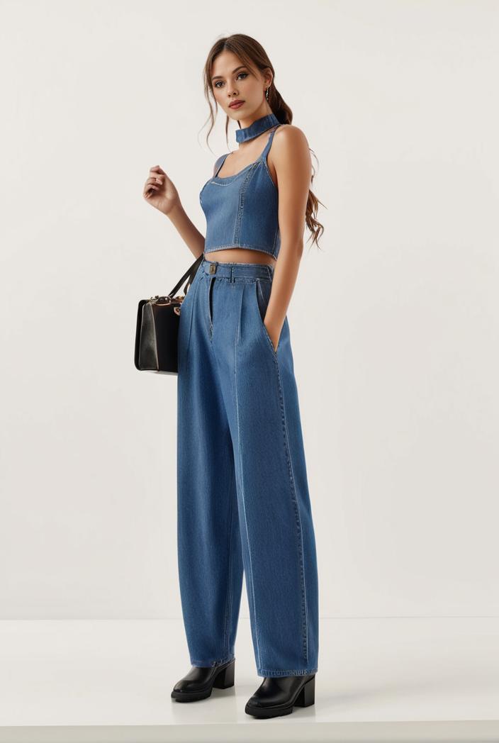 relaxed fit blue denim romper with slant pockets distressed denim coverall stylish women s denim outfit 119836