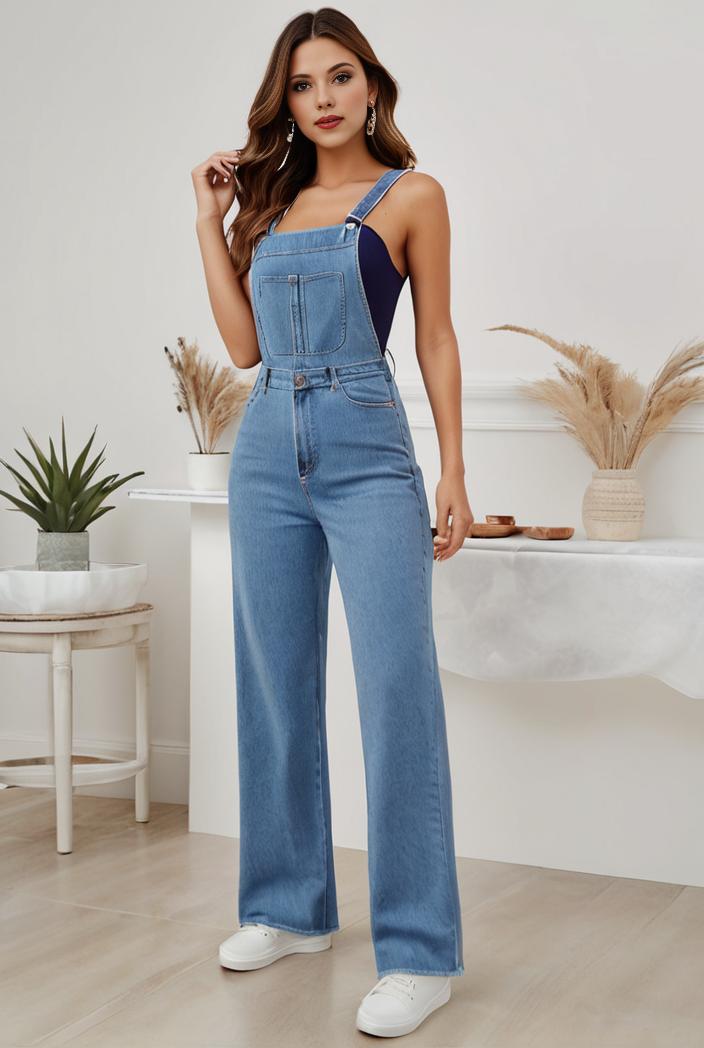 relaxed fit denim jumpsuit with slant pockets non elastic washed denim overalls women s denim apparel 119846