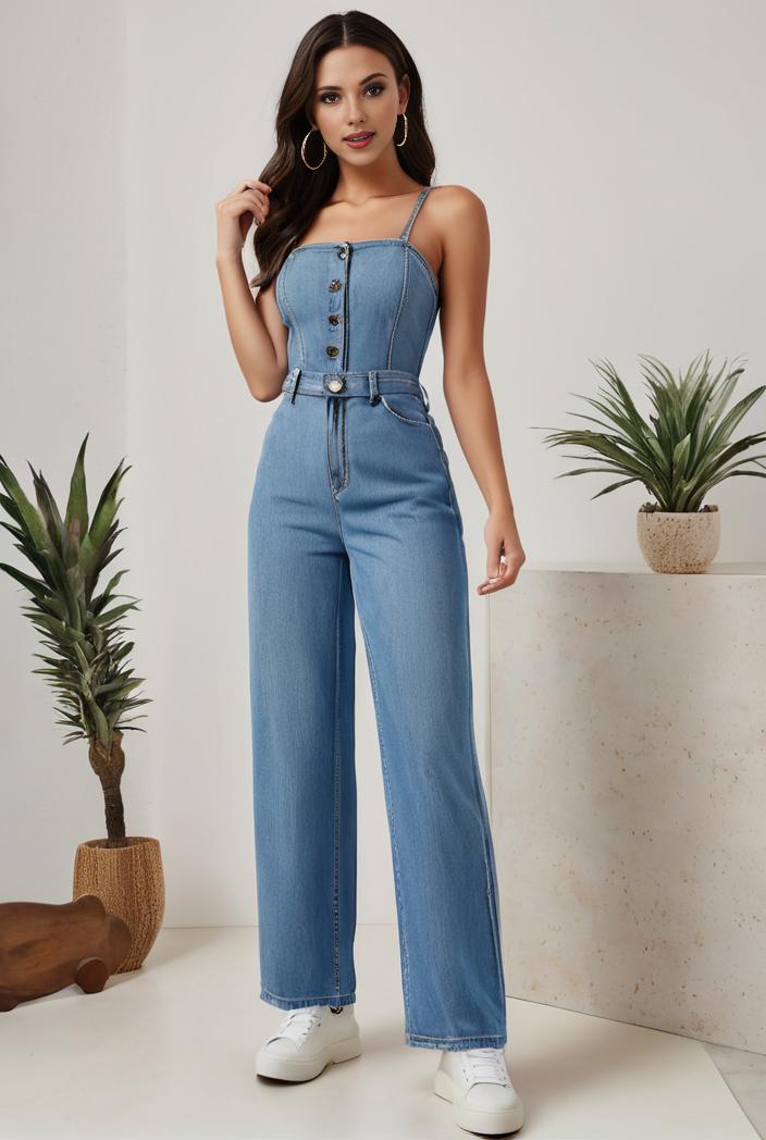 relaxed fit denim jumpsuit with slant pockets non elastic washed denim overalls women s denim apparel 119847