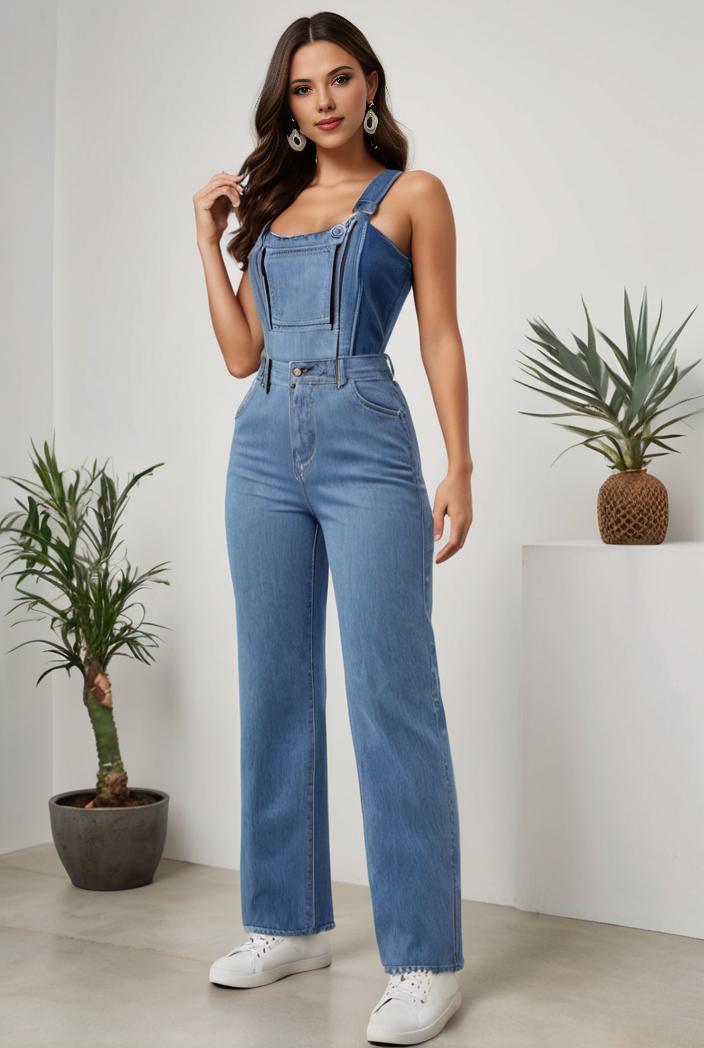 relaxed fit denim jumpsuit with slant pockets non elastic washed denim overalls women s denim apparel 119848