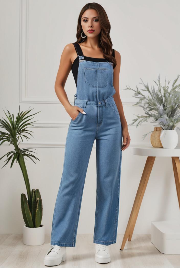 relaxed fit denim jumpsuit with slant pockets non elastic washed denim overalls women s denim apparel 119849