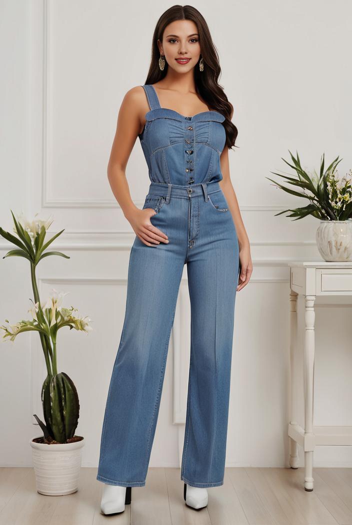 relaxed fit denim jumpsuit with slant pockets non elastic washed denim overalls women s denim apparel 119852