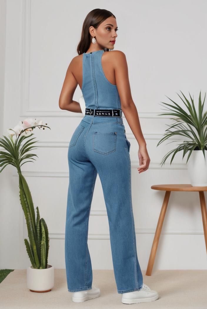 relaxed fit denim jumpsuit with slant pockets non elastic washed denim overalls women s denim apparel 119857