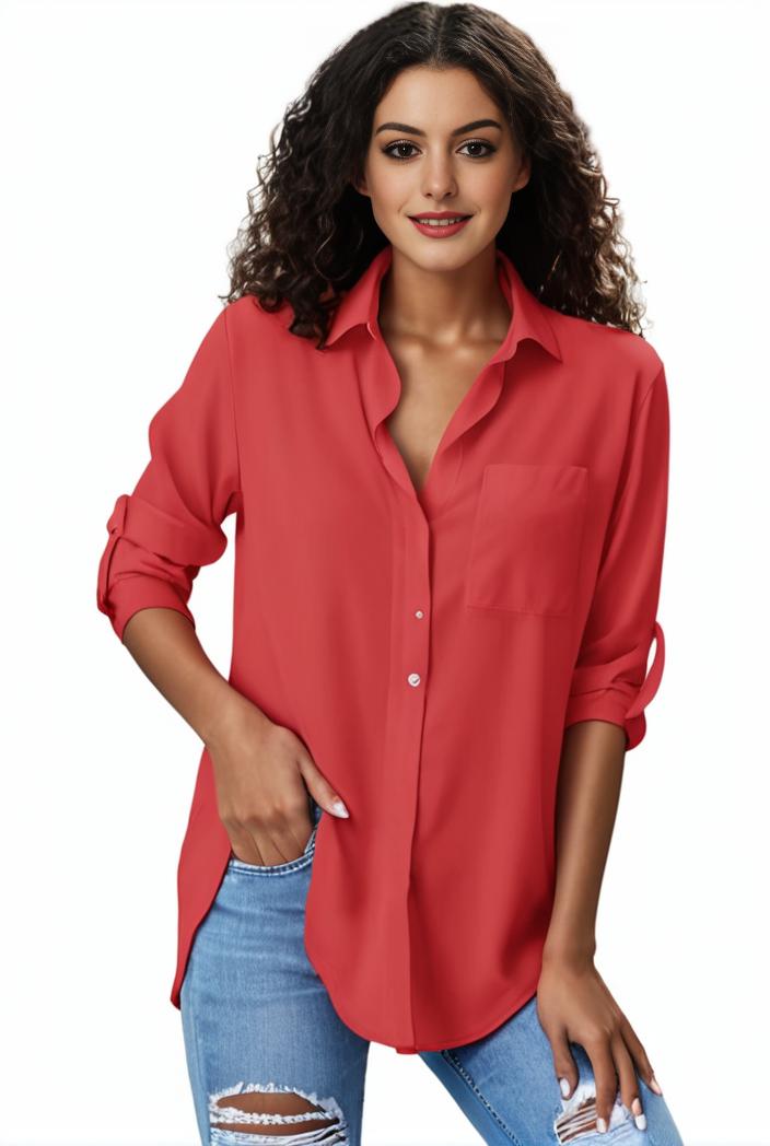 plus size formal shirt women s plus plain long sleeve turn down collar button up workwear shirt 124508