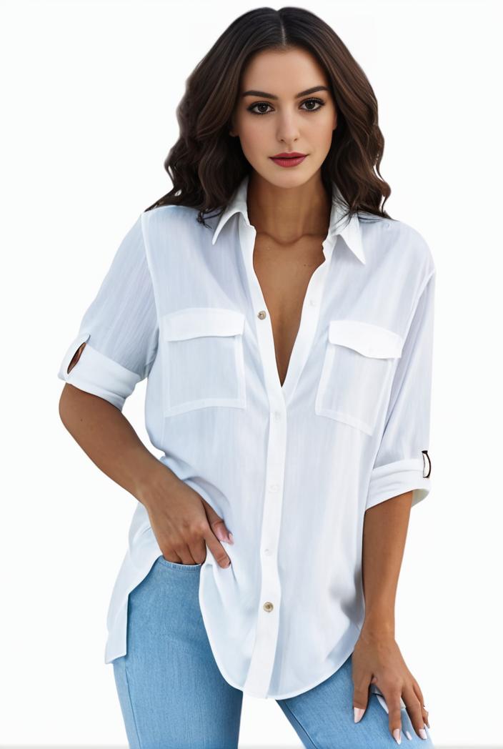 plus size formal shirt women s plus plain long sleeve turn down collar button up workwear shirt 124517